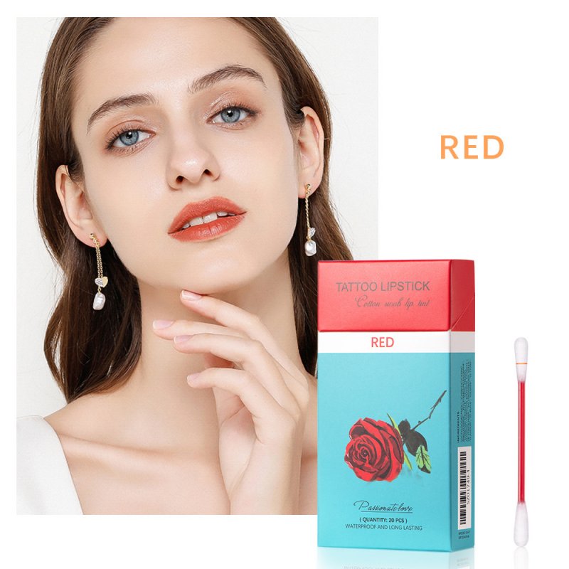 20 Pcs/set Lipsticks Long Lasting Waterproof Disposable Brushes Cotton Swab Lip Glaze 1#positive red