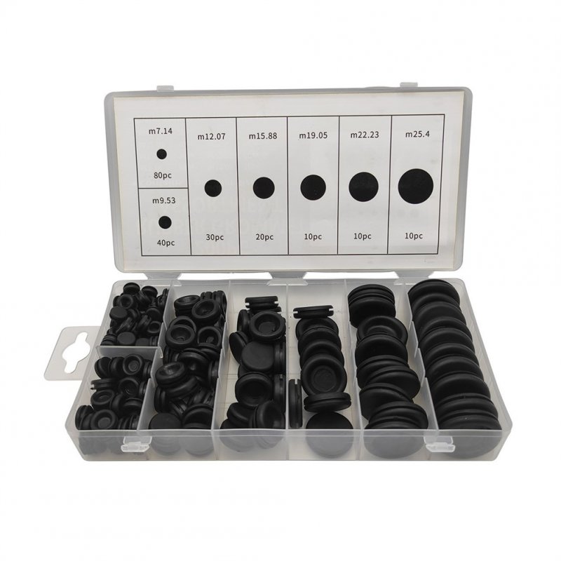 200pcs Rubber Grommets Assortment Set Single-sided Firewall Hole Plug Coil Guard Protector Ring Combination Kit as shown in the picture