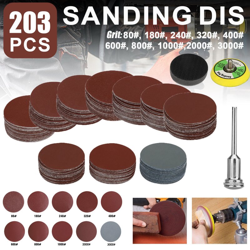 203 Pieces 2 Inch Sanding Disc 80-3000 Sandpaper Hook Loop Sanding Pads For Drill Grinder Rotary Tools 203pcs