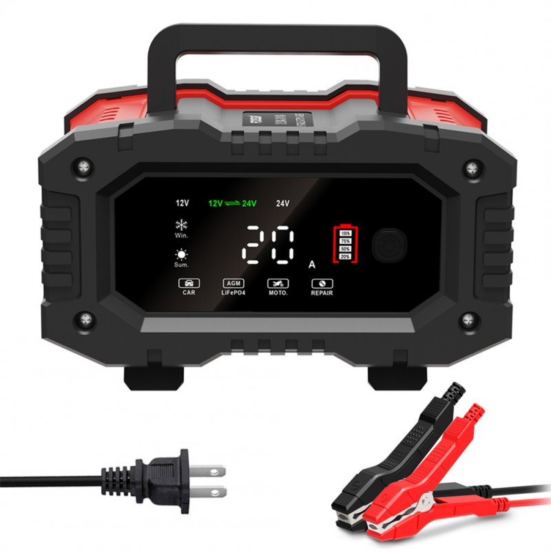 20A Car Battery Charger 12V 24V Automatic Smart Charger Automatic Motorcycle Truck Battery Charger Short Circuit Protection Portable Battery Maintainer US plug