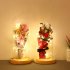 20LEDs Rose Bouquet with Glass Cover and Wooden Base Wedding Valentines Day Mothers Day Gift Pink
