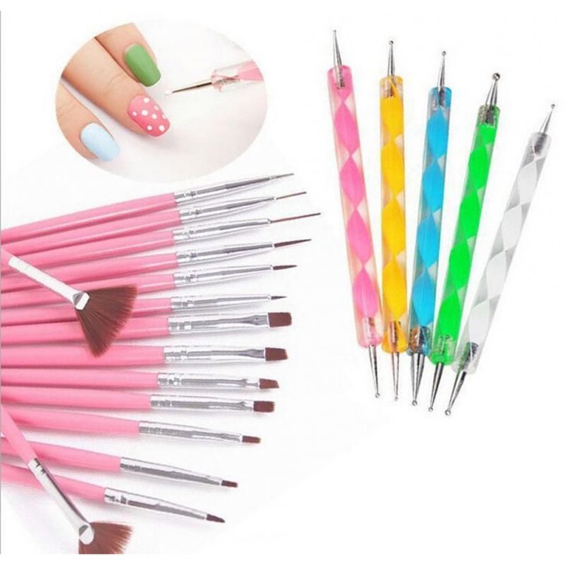20pcs/set Nail Art Set Dotting Pen Painting Drawing Polish Brush Nail Art Decoration Tools