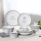 22Pcs/Set Simple Pattern Stackable Ceramic Tableware Bowl Plate Chopsticks Spoon Set