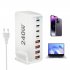 240W Multifunctional USB Charger Hub 4 USB A 4 USB C Hub PD Adapter Charging Block Plug Adapter Black US Plug