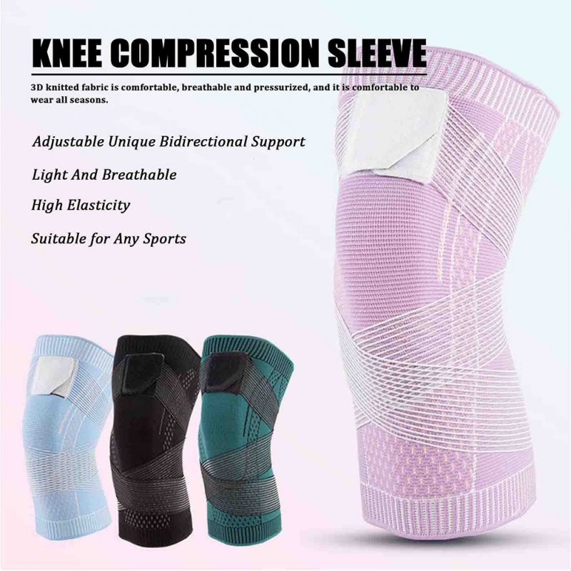 1 Pair Knit Sports Knee Pads Breathable High Elastic Non-slip Knee Brace Wrap Knee Compression Sleeve purple M