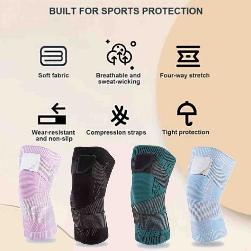 1 Pair Knit Sports Knee Pads Breathable High Elastic Non-slip Knee Brace Wrap Knee Compression Sleeve purple M