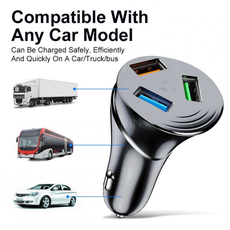 3-in-1 Car Charger 3.0 3-usb Multi-function Fast Charging Adapter With Indicator Light 