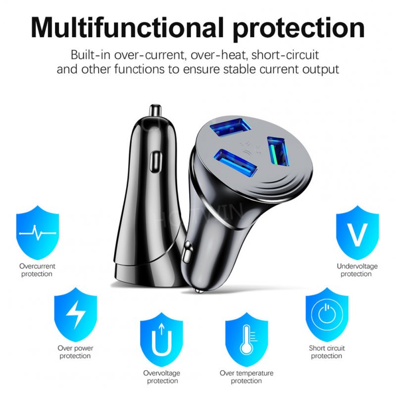 3-in-1 Car Charger 3.0 3-usb Multi-function Fast Charging Adapter With Indicator Light 
