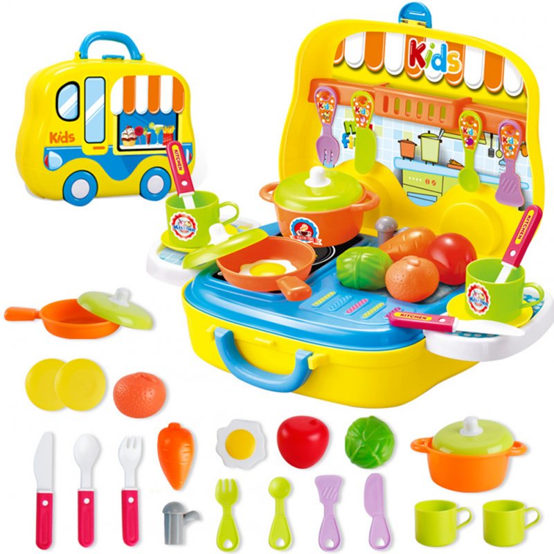 25PCS/Set Children Pretend Toy Simulation Kitchenware Tableware Portable Puzzle Toy yellow