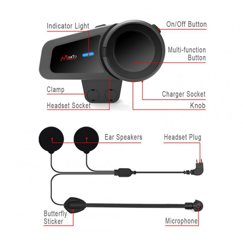 Motorcycle Helmet Bluetooth-compatible Headset Fm Radio Waterproof Universal Hd Group Intercom Earphone 