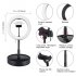 26cm Dimmable LED Ring Light With Round Base Bracket Selfie Phone Clip Flashes black