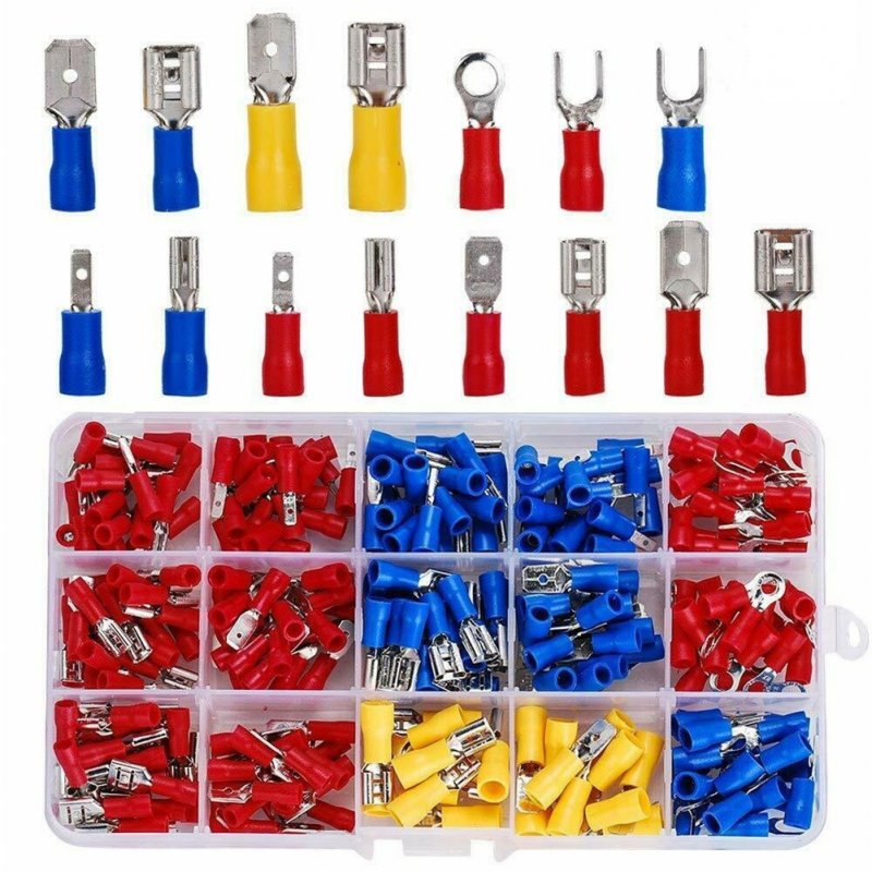 280pcs Assorted Insulated Spade Crimp Terminal Butt Electrical Wire Cold-pressure Terminal Set With Box 280pcs