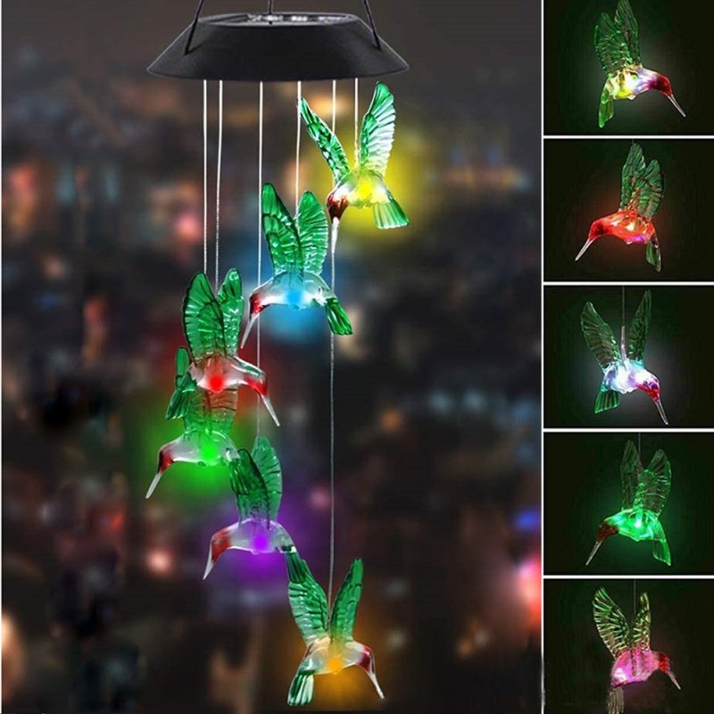 LED Colorful Solar Power Wind Chime Waterproof 7 Colors-changing Windchime Hummingbird Butterfly Solar Light For Garden Outdoor 