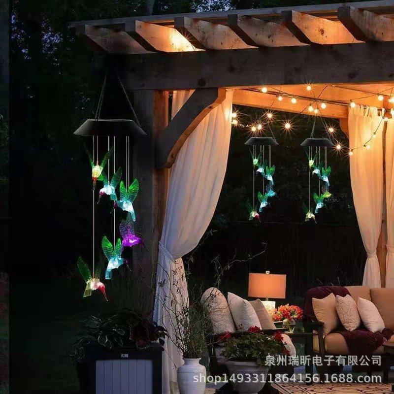 LED Colorful Solar Power Wind Chime Waterproof 7 Colors-changing Windchime Hummingbird Butterfly Solar Light For Garden Outdoor 