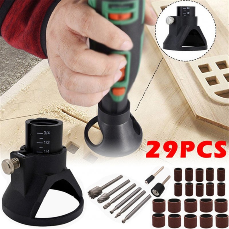 29pcs/set Rotary  Power  Drill Kit Grinding Locator  with Twist Drill Bit Multifunctional Woodworking  Tool 29Pcs (horn cover+milling cutter+sand ring)