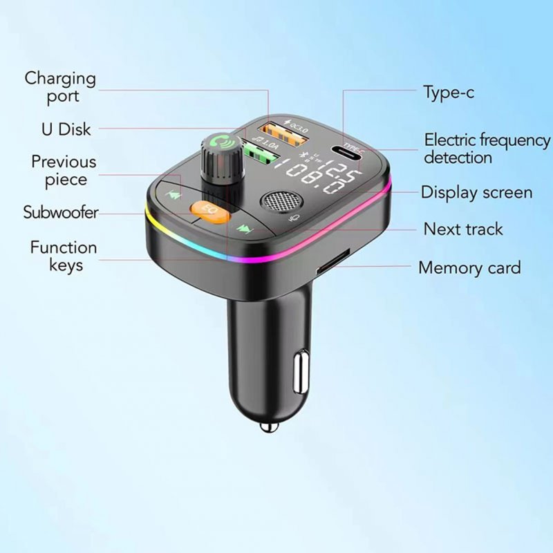 Car Bluetooth Mp3 Fm Transmitter With Usb Charging Port Display Adapter 