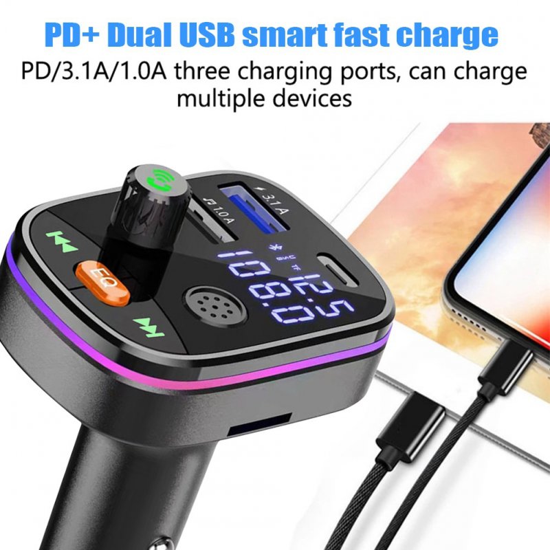 Car Bluetooth Mp3 Fm Transmitter With Usb Charging Port Display Adapter 