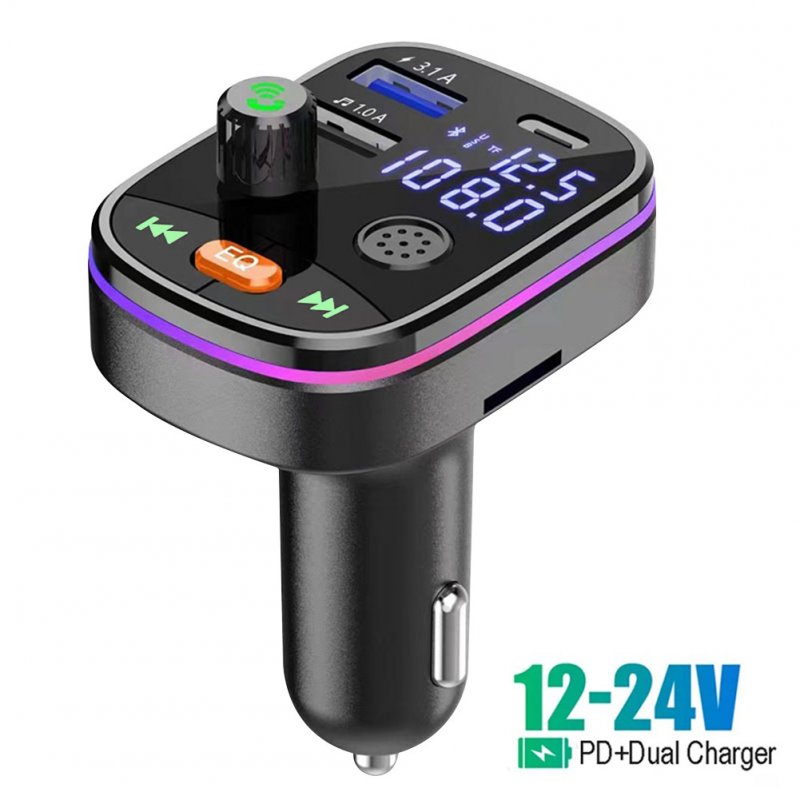 Car Bluetooth Mp3 Fm Transmitter With Usb Charging Port Display Adapter 