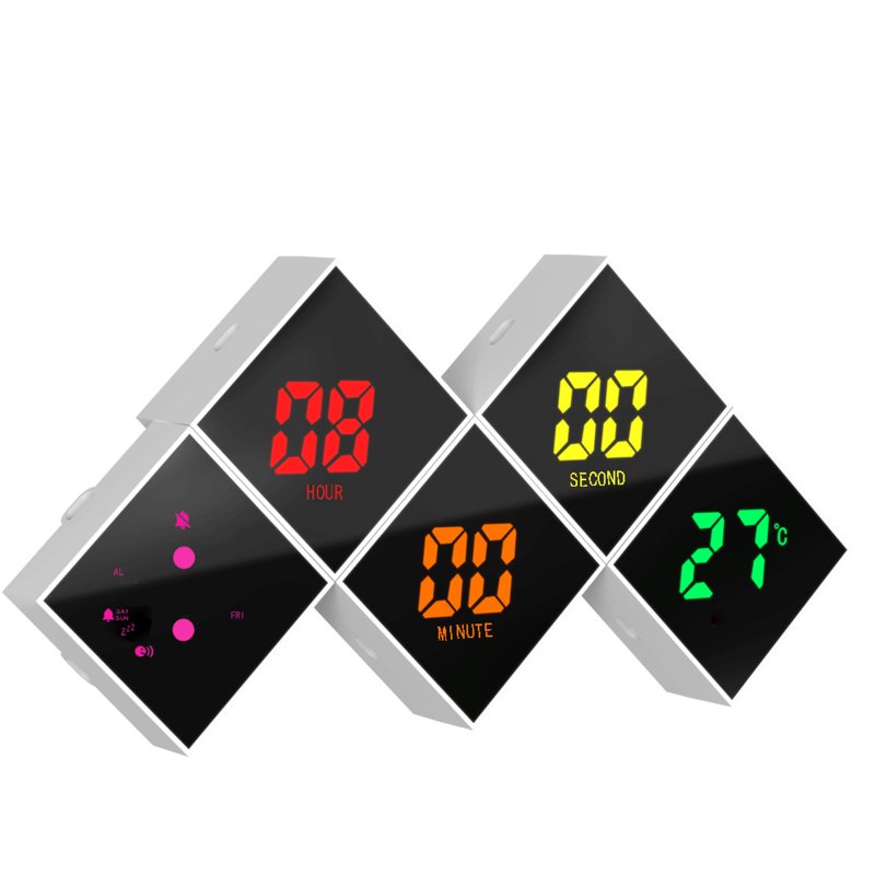 Digital Alarm Clock DIY Assemble Color Screen Cube Electric Clocks with Dimmable Brightness USB C Ports 