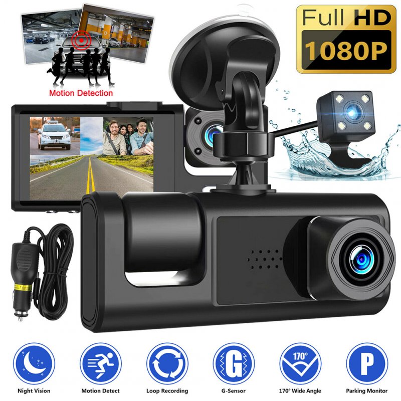 2-inch Screen Car Driving Recorder 3-way HD 1080P 3-lens Parking Monitoring Dvr Video Recorder 