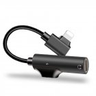 2D68 2 2 in 1 Audio Cable Adapter Lightning to Dual Lightning Audio Earphone Lightning Adapter 0 9 Black