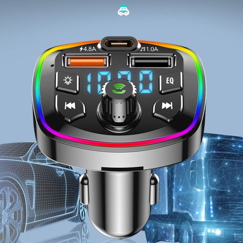 Car Bluetooth-compatible Mp3 Player Hands-free Call Lossless Music Voice Broadcast Fast Charger Atmosphere Light 