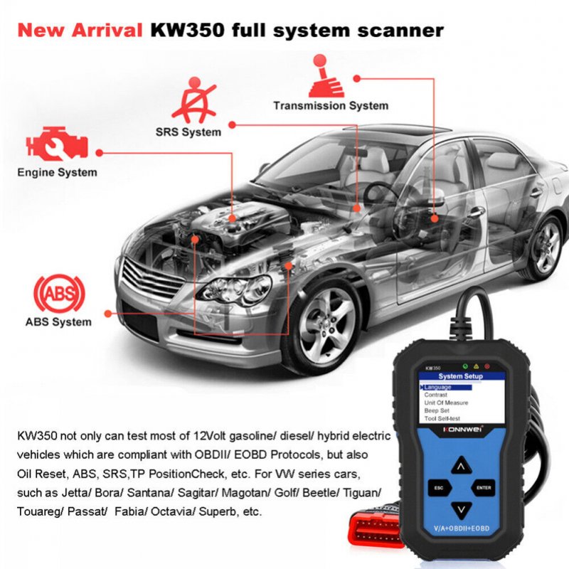 Kw350 Car Diagnostic Scanner Code Reader Locator Abs Brake System Transmission Case Engine Scanning Tool