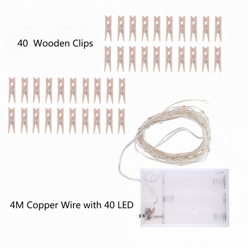 2M/4M Photo Clip USB LED String Lights Wooden Fairy Lights Outdoor Christmas Decoration Party Wedding Xmas 4m warm white