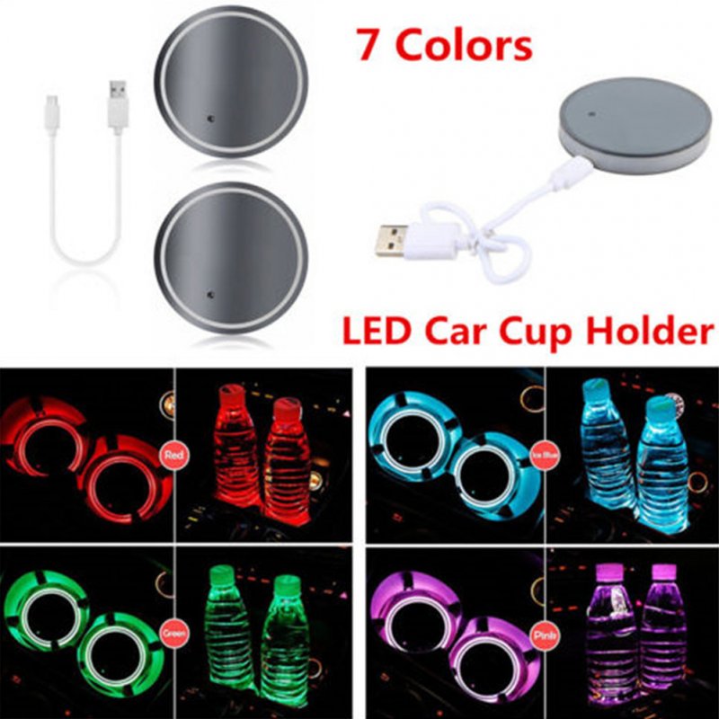 2PCS LED Car Colorful Water Cup Mat Lights Seat Trim Accessories Decoration Lamp Colorful_Neutral without logo