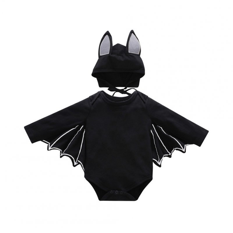 2PCS/Set Unisex Baby Halloween Cosplay Costume Bat Design Long-sleeve Rompers + Hat black_70cm