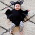 2PCS Set Unisex Baby Halloween Cosplay Costume Bat Design Long sleeve Rompers   Hat black 70cm