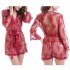 2PCS Set Women Sexy Nightdress Night Robe   G String See Through Lace Kimono Style Nightwear Underwear Set Wine red S