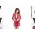2PCS Set Women Sexy Nightdress Night Robe   G String See Through Lace Kimono Style Nightwear Underwear Set black M