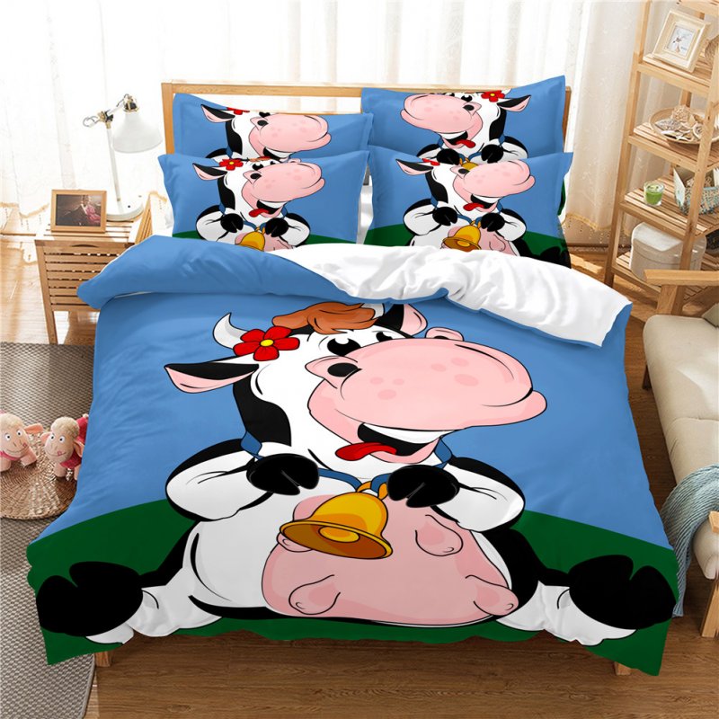 2Pcs/3Pcs Full/Queen/King Quilt Cover +Pillowcase Set with 3D Digital Cartoon Animal Printing for Home Bedroom Queen