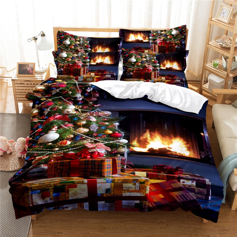 2Pcs/3Pcs Full/Queen/King Quilt Cover +Pillowcase 3D Digital Printing Christmas Series Beeding Set Twin