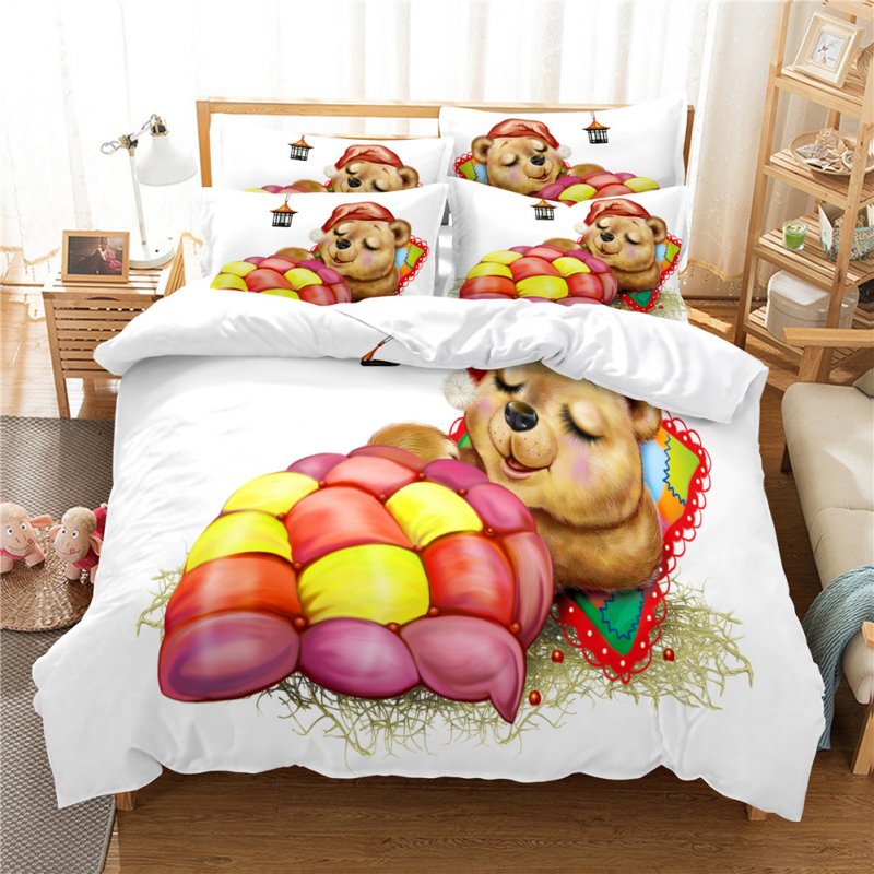 2Pcs/3Pcs Full/Queen/King Quilt Cover +Pillowcase Set with 3D Digital Cartoon Animal Printing for Home Bedroom Twin