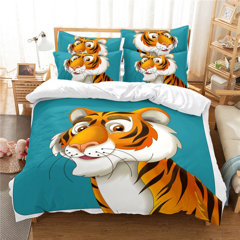 2Pcs/3Pcs Full/Queen/King Quilt Cover +Pillowcase Set with 3D Digital Cartoon Animal Printing for Home Bedroom Twin