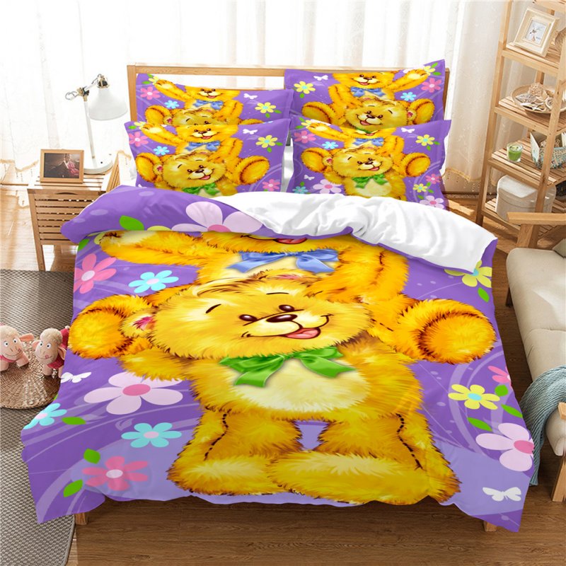2Pcs/3Pcs Full/Queen/King Quilt Cover +Pillowcase Set with 3D Digital Cartoon Animal Printing for Home Bedroom FUll