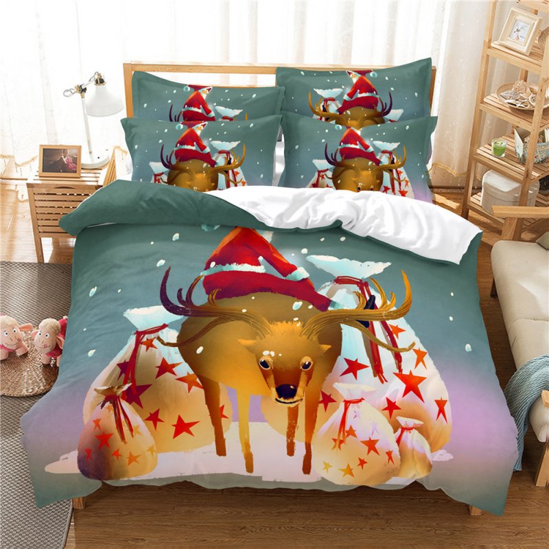 2Pcs/3Pcs Full/Queen/King Quilt Cover +Pillowcase 3D Digital Printing Christmas Series Beeding Set Queen