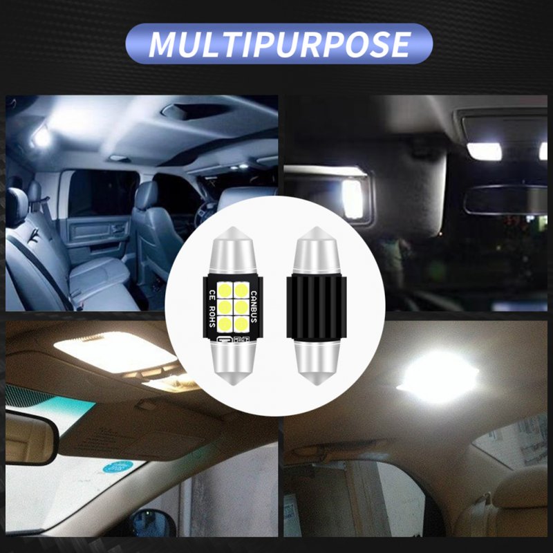 2Pcs Car Small Light Double Tip 6smd-3030 Aluminum Brake Light Turn Signal Lamp Bulbs Indoor Reading Light White light_31mm