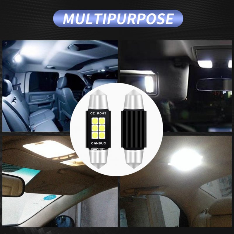2Pcs Car Small Light Double Tip 6smd-3030 Aluminum Brake Light Turn Signal Lamp Bulbs Indoor Reading Light White light_42mm