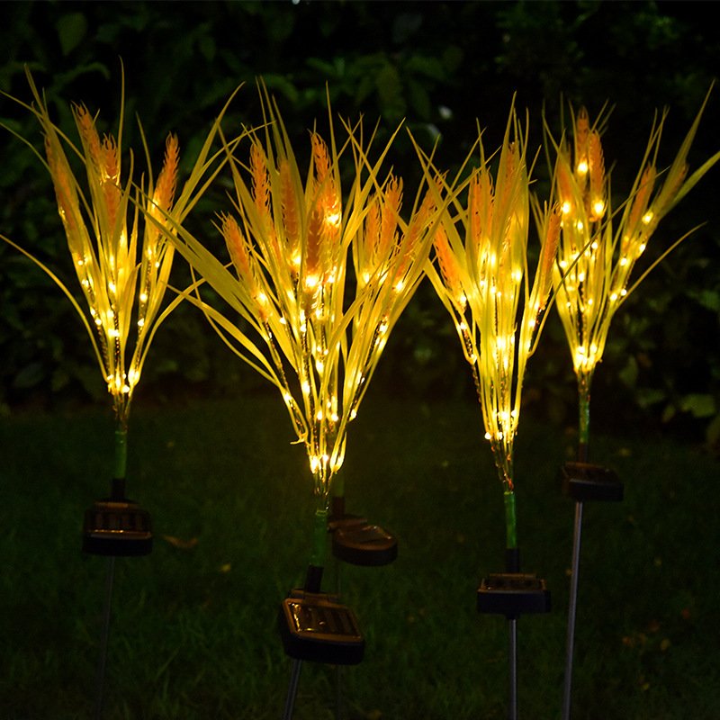 2Pcs LED Solar Powered Light Waterproof Wheat Shape Lawn Lamp for Outdoor Garden Courtyard warm light