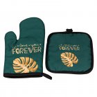 2Pcs Oven Mitts Pot Holders Sets Cute Print Heat Resistant Kitchen Mittens Cooking Gloves For Microwave BBQ Baking Grilling green golden leaves