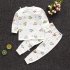 2Pcs Set Boy Girl Baby Children Cut Cartoon Stripe Long Sleeve Round Collar Top Trousers Suit Bean green bear 73cm