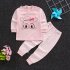 2Pcs Set Boy Girl Baby Children Cut Cartoon Stripe Long Sleeve Round Collar Top Trousers Suit Pink big eyes rabbit 73cm