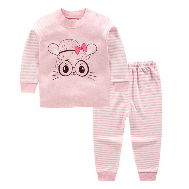 2Pcs/Set Boy Girl Baby Children Cut Cartoon Stripe Long Sleeve Round Collar Top Trousers Suit Pink big eyes rabbit_73cm