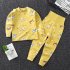 2Pcs Set Kids Home Wear Cotton Long Sleeve Tops High Waist Pants for Baby Girls Boys Yellow 100