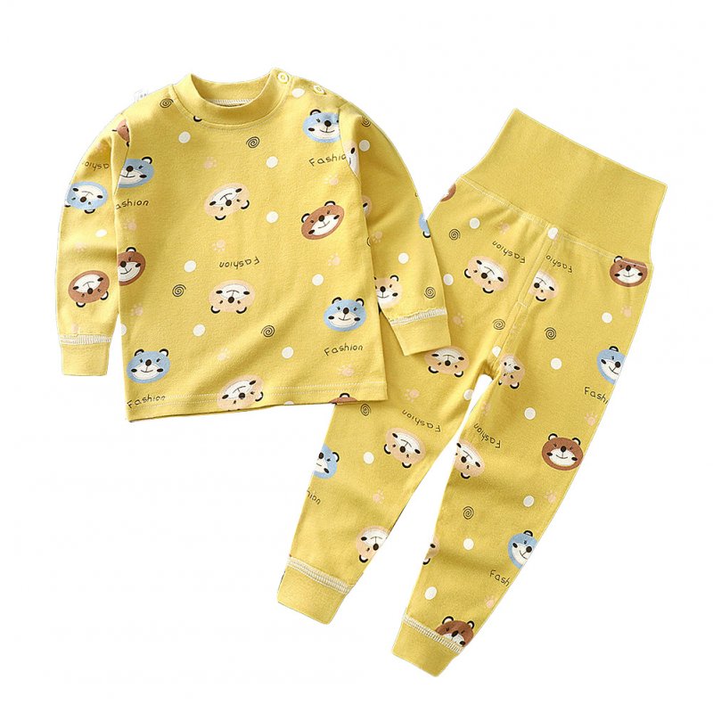 2Pcs/Set Kids Home Wear Cotton Long Sleeve Tops High Waist Pants for Baby Girls Boys Yellow_100