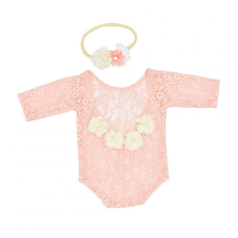 2Pcs/Set Newborn Lace Romper + Headgear Set for Kids Baby Photo Props Costumes Snow bud_Newborn