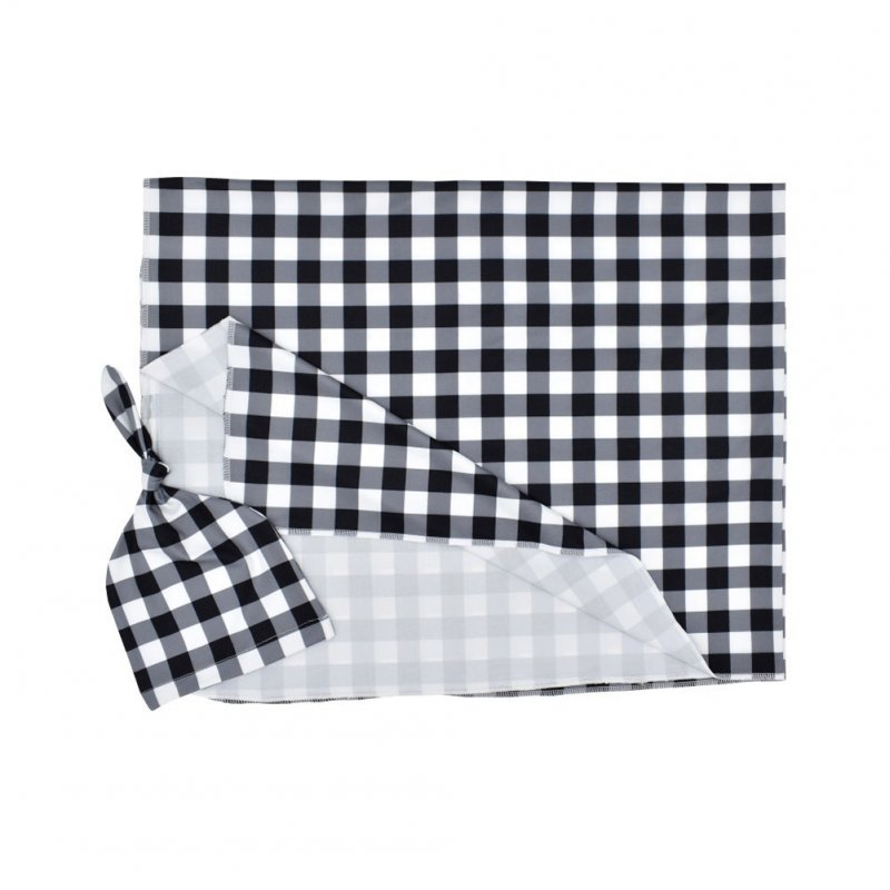 2Pcs/Set Newborn Plaid Printing Swaddle Blanket with Beanie Set Soft Stretchy Towel for Baby Boys Girls Black plaid_80*100cm